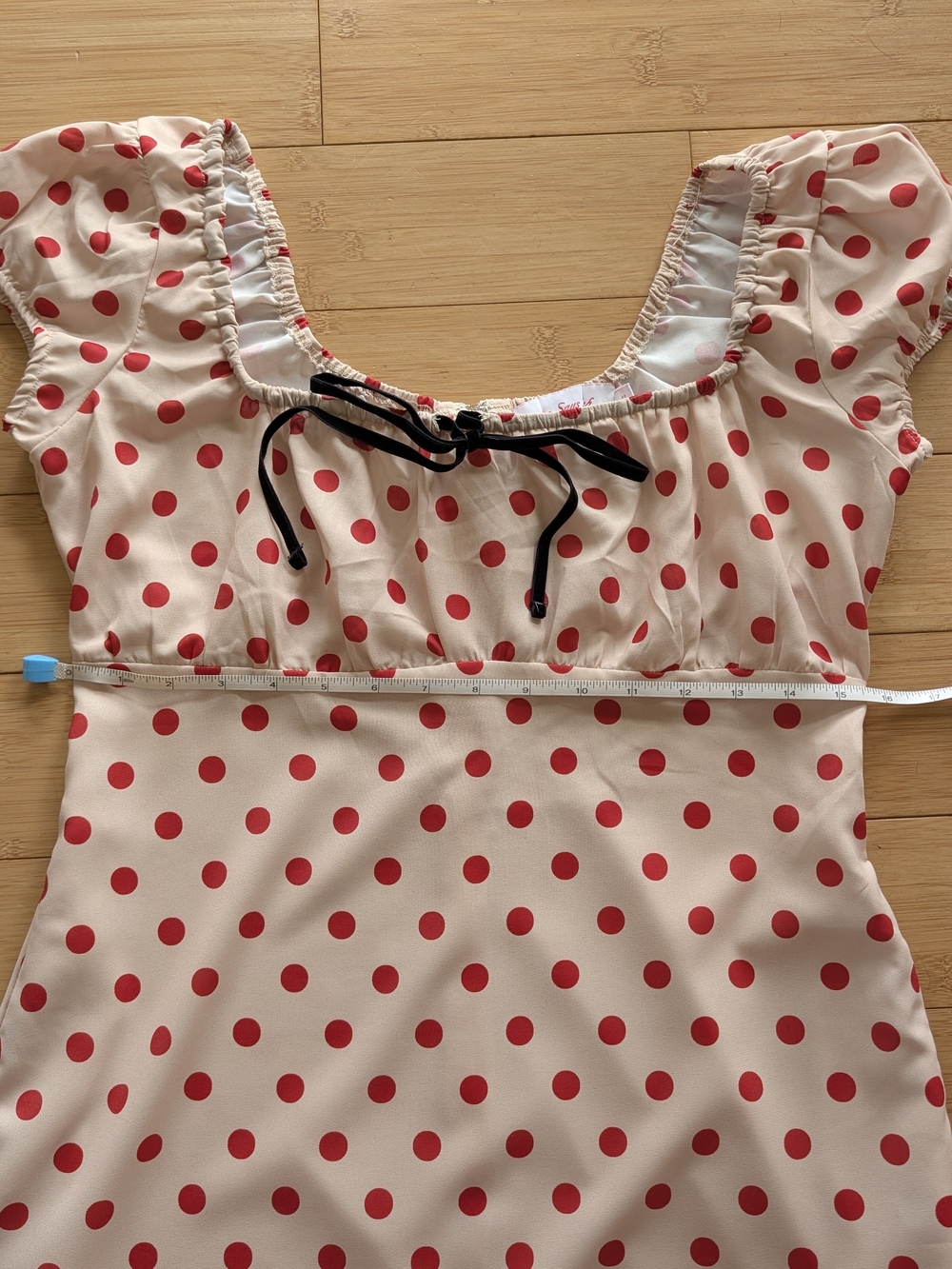 Lisa Says Gah Cream and Red Polka Dot Babydoll Mini Dress - Picture 7 of 10
